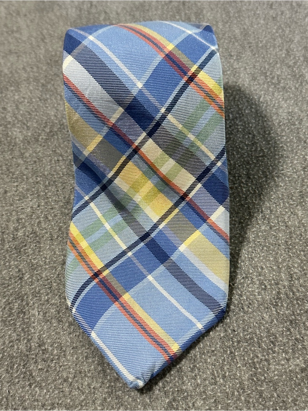 Tommy Hilfiger Blue, Brown & Gray Plaid Silk Tie